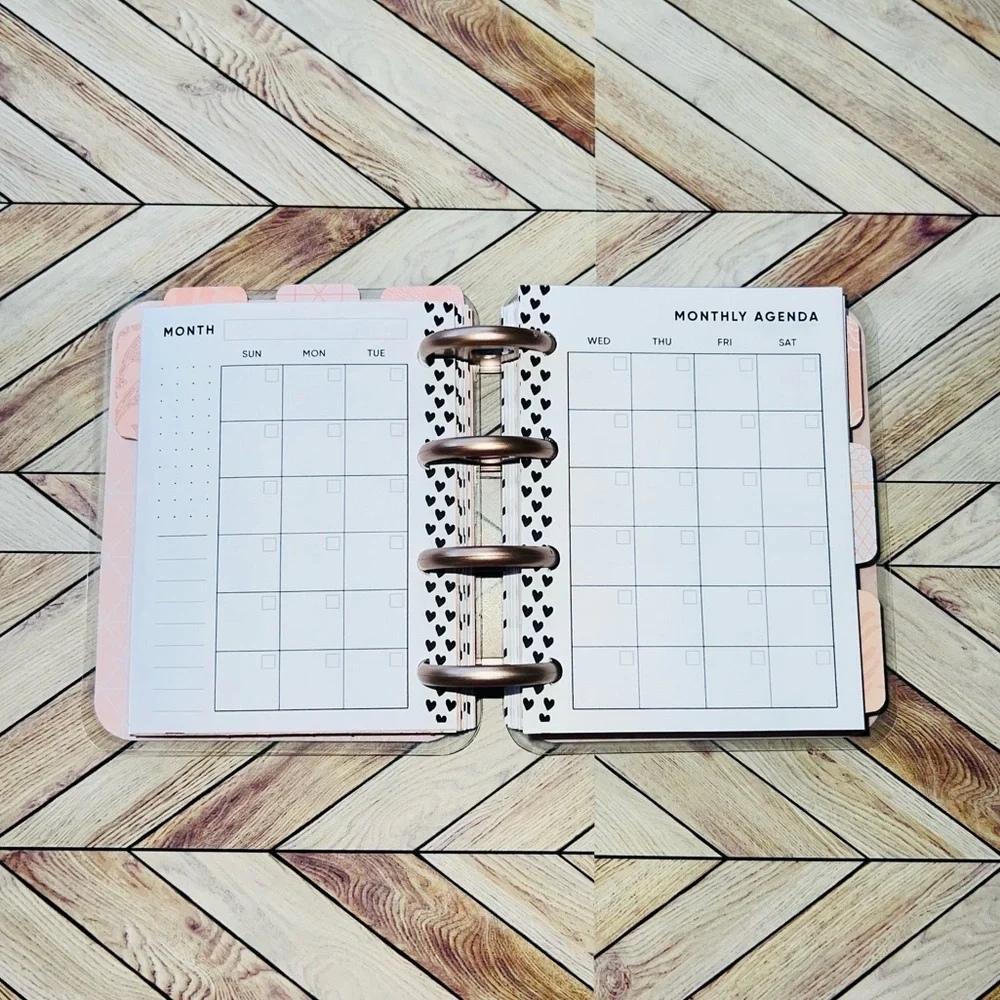Happy planner micro size notes monthly and weekly layout Rose Golg Quartz leaves
